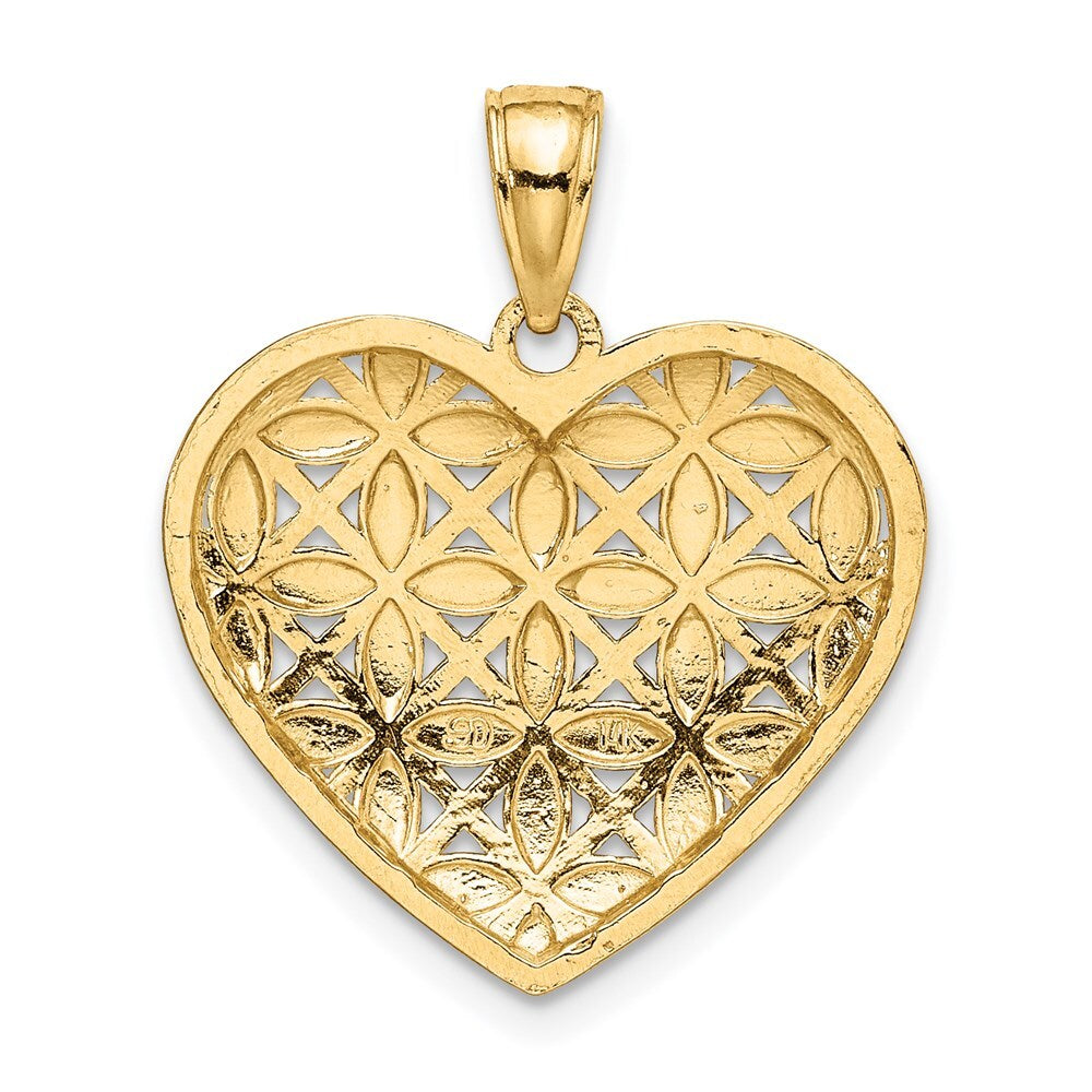 14k Yellow Gold Rhodium Diamond-cut Leaves In Heart Charm Pendant for Women