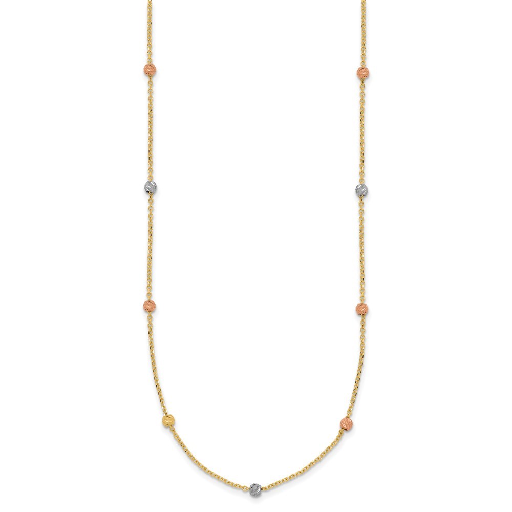 14k Tri-color Gold Polished & Diamond-Cut Beaded Necklace