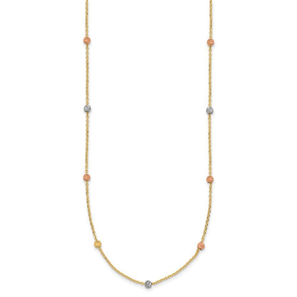 14k Tri-color Gold Polished & Diamond-Cut Beaded Necklace