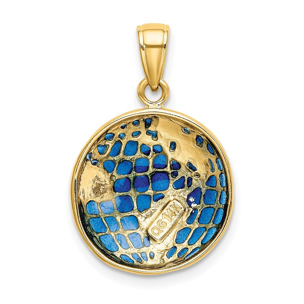 14k Yellow Gold Blue Enameled Globe Pendant for Women