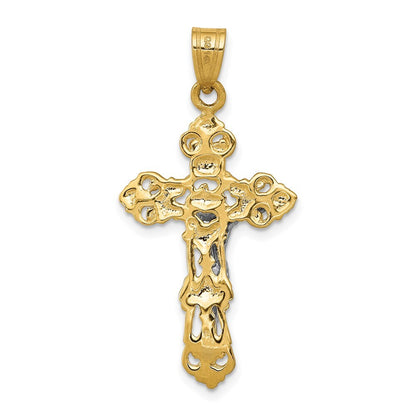 14k Two-tone Gold Fleur De Lis Crucifix Pendant for Women