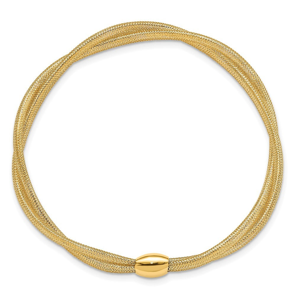 14k Yellow Gold Twisted Woven Mesh Slip-on Stretch Bracelet