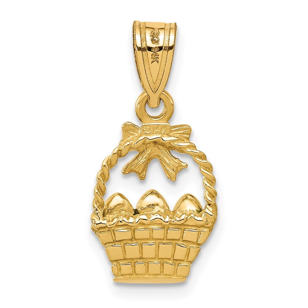 14k Yellow Gold Enameled Easter Basket  Bow and Eggs Charm Pendant for Women