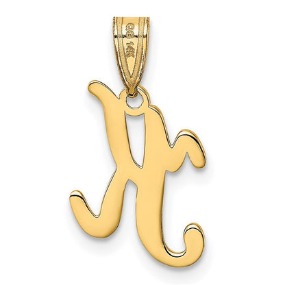 14k Yellow Gold Script Letter K Initial Pendant for Women