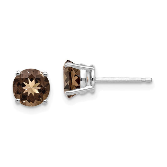 14k 6mm Round Smoky Quartz Stud Earrings Gift for Women