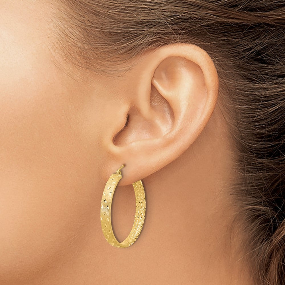 14k Yellow Gold Polished Diamond-cut In/Out Hoop Earrings