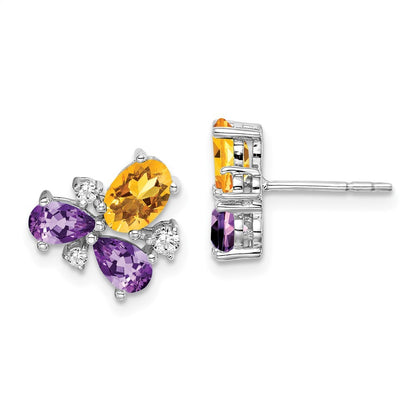 14k White Gold Amethyst/Citrine/Diamond Stud Earrings