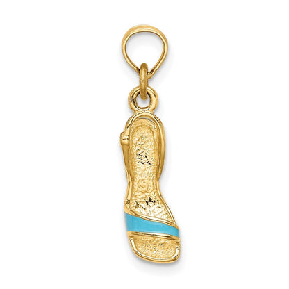 14k Yellow Gold 3-D Aqua Enamel Open Toe High Heel Charm
