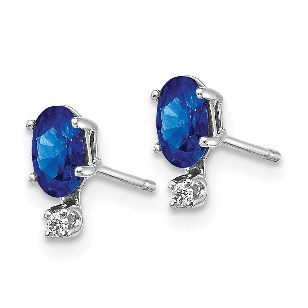 14K White Gold Diamond and Sapphire Birthstone Stud Earrings Gift for Women