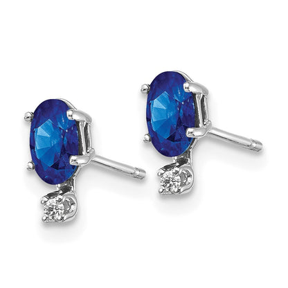 14K White Gold Diamond and Sapphire Birthstone Stud Earrings Gift for Women