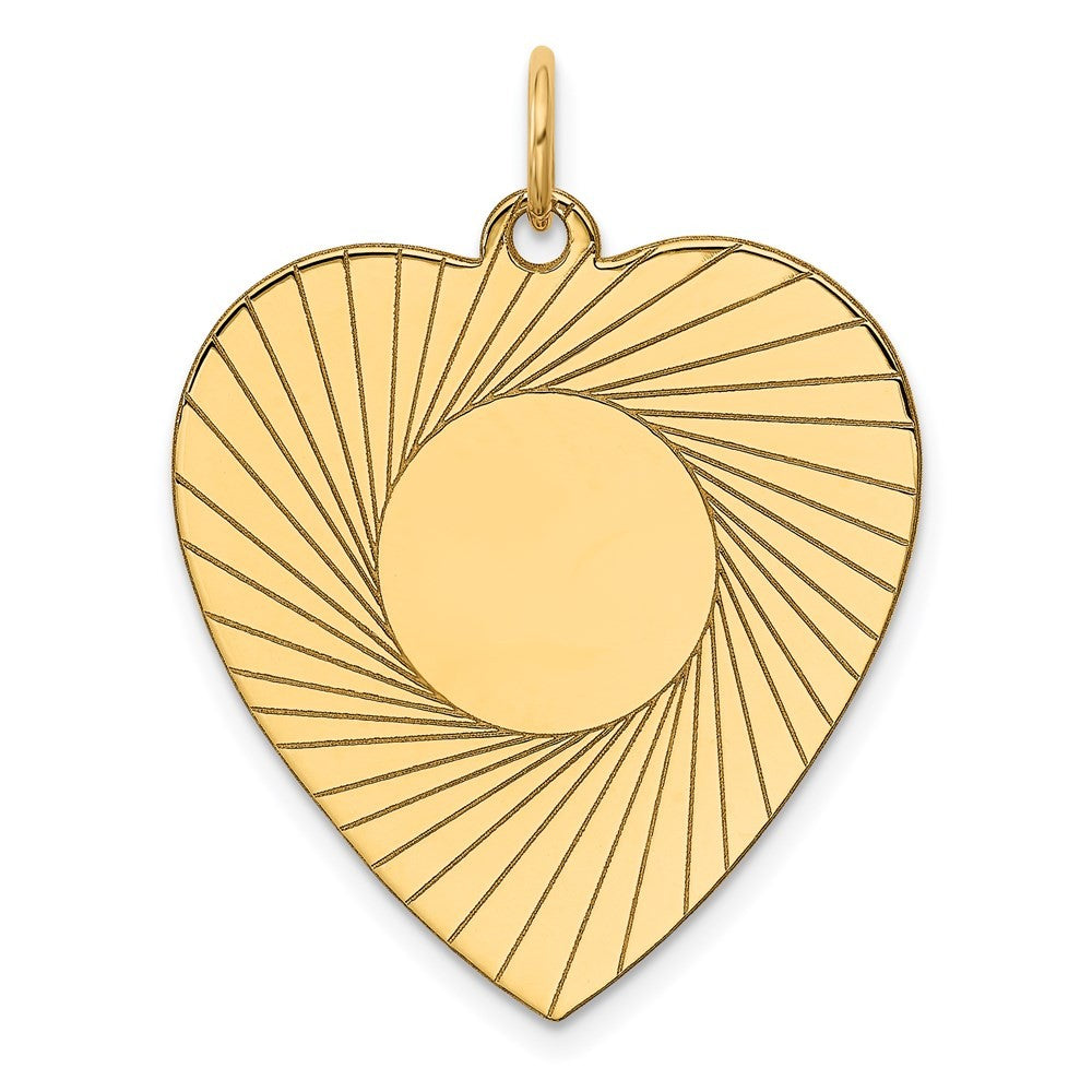 14k Yellow Gold Etched .018 Gauge Engravable Heart Disc Charm