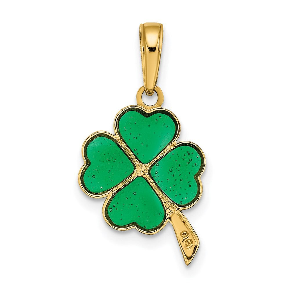 14k Yellow Gold 4-Leaf Clover Enameled Pendant for Women