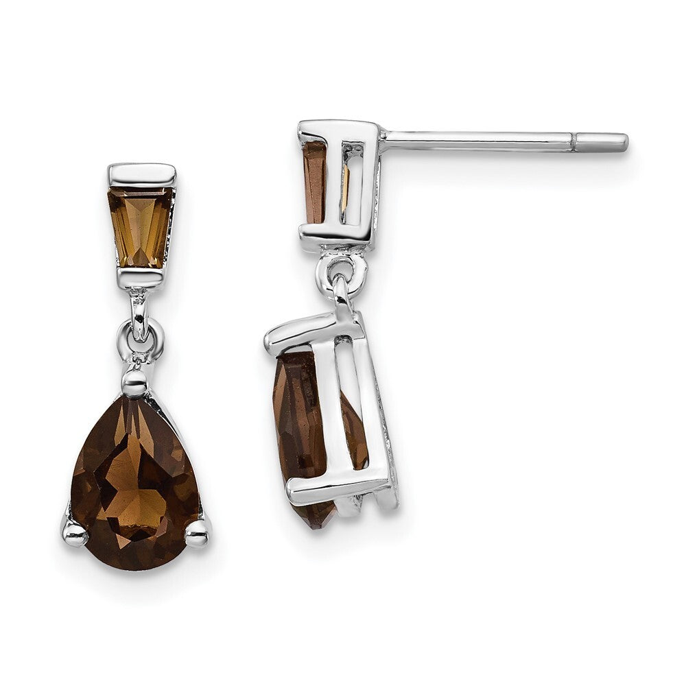 14k White Gold Smoky Quartz Dangle Earrings Gift for Women