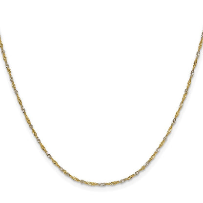 14k Yellow Gold Yellow Gold with Rhodium 1.4mm Singapore Chain Necklace