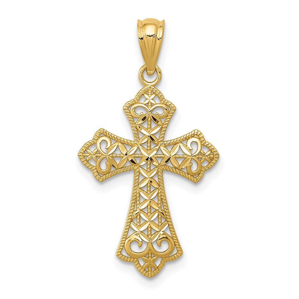 14k Yellow Gold Polished Filigree Cross Pendant