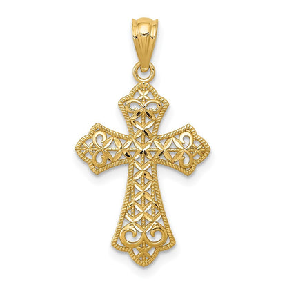 14k Yellow Gold Polished Filigree Cross Pendant