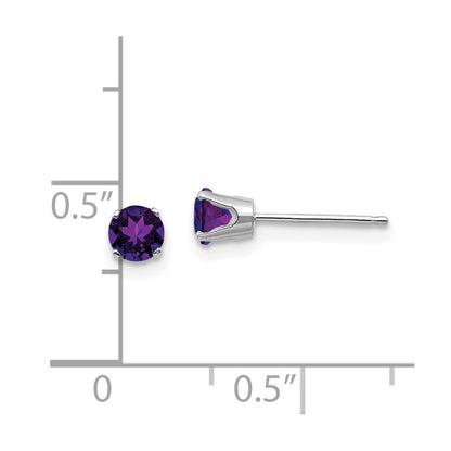 14k White Gold 4mm Amethyst Stud Earrings Gift for Women