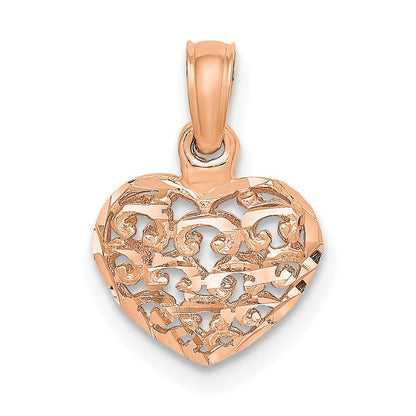 14K Rose Gold 3-D Diamond-cut Mini Puffed Heart Charm