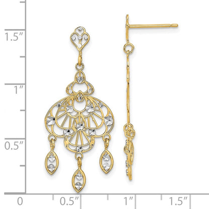 14k Yellow Gold w/Rhodium Diamond-Cut Chandelier Fancy Earrings
