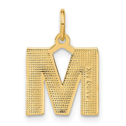 14k Yellow Gold Satin Diamond-cut Letter M Initial Charm Pendant for Women