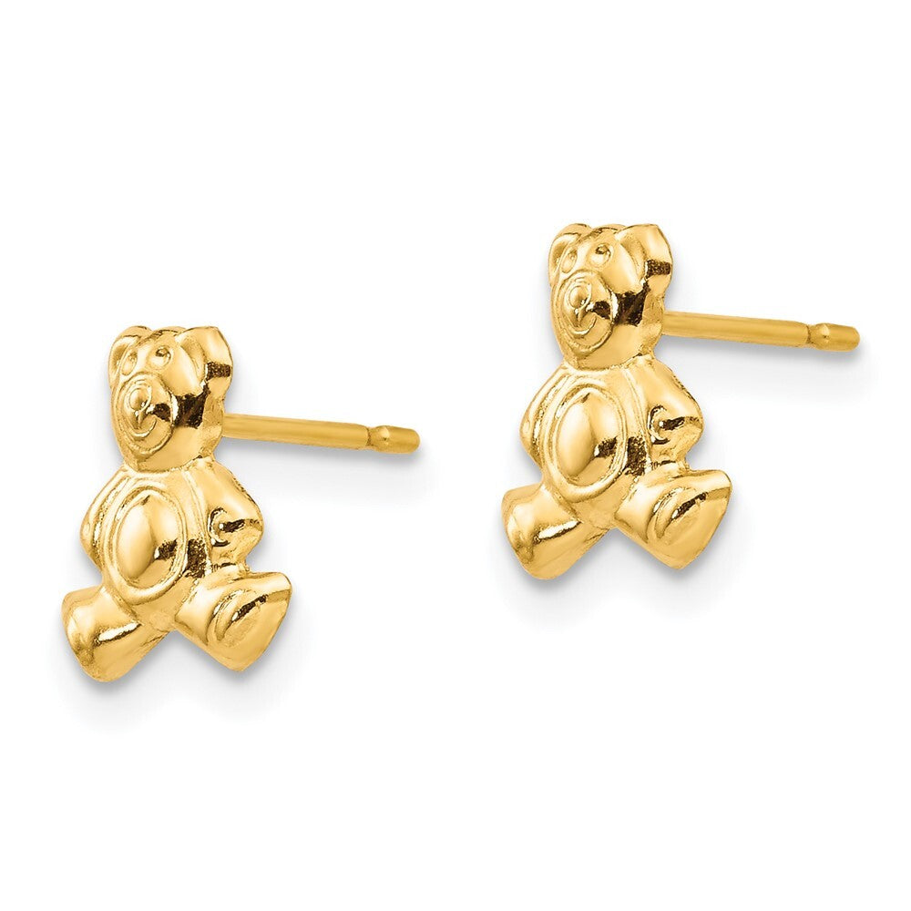 14k Yellow Gold Teddy Bear Stud Earrings Gift for Women