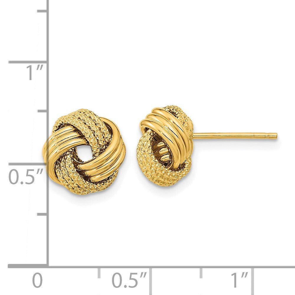 14k Yellow Gold Polished Textured Love Knot Stud Earrings Gift for Women