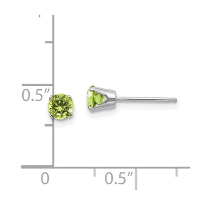14k White Gold 4mm Peridot Stud Earrings Gift for Women