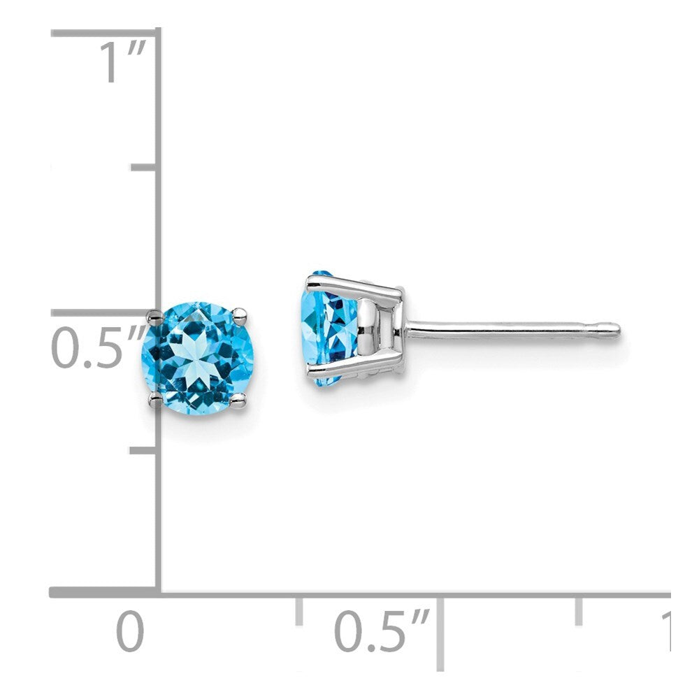 14k White Gold 5mm Blue Topaz Stud Earrings Gift for Women