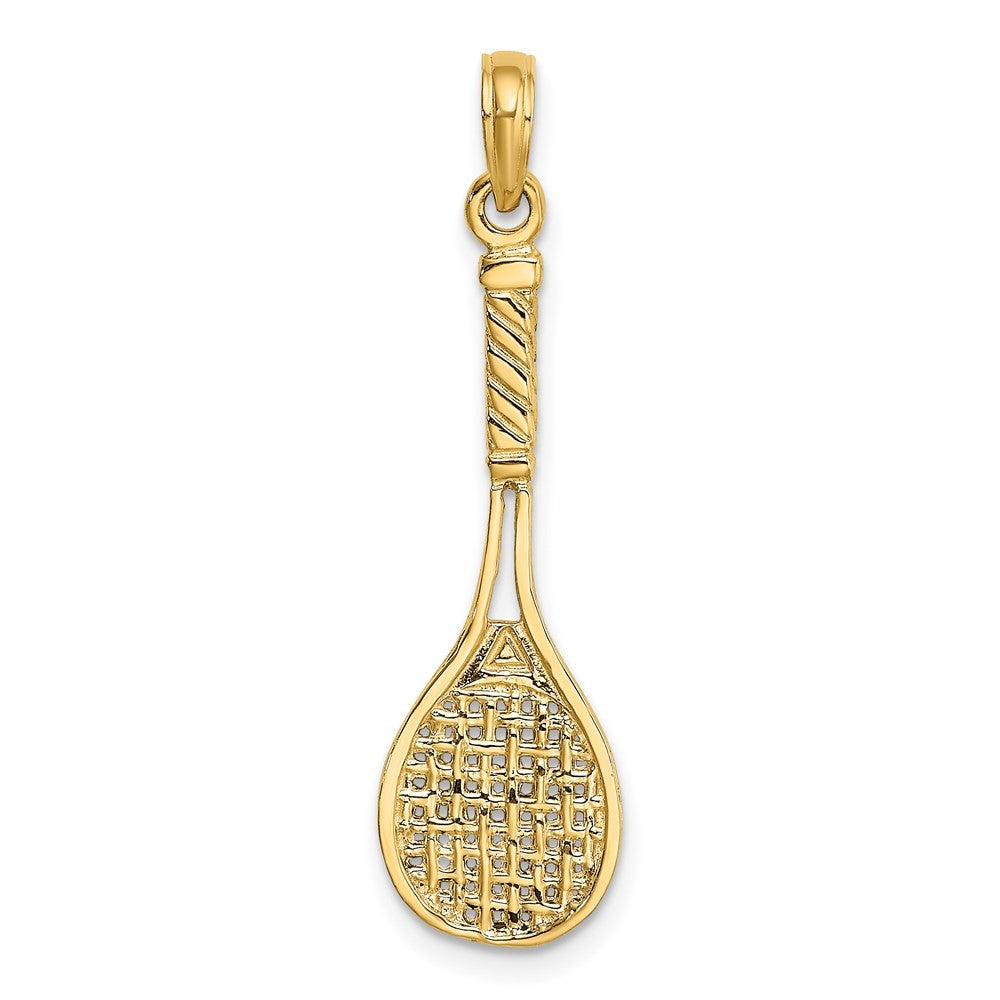 14k Yellow Gold Solid Polished 3-D Tennis Racquet Charm Pendant