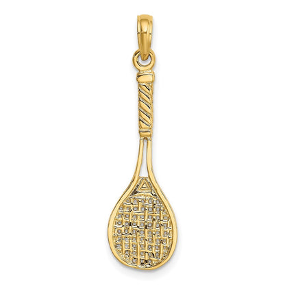 14k Yellow Gold Solid Polished 3-D Tennis Racquet Charm Pendant