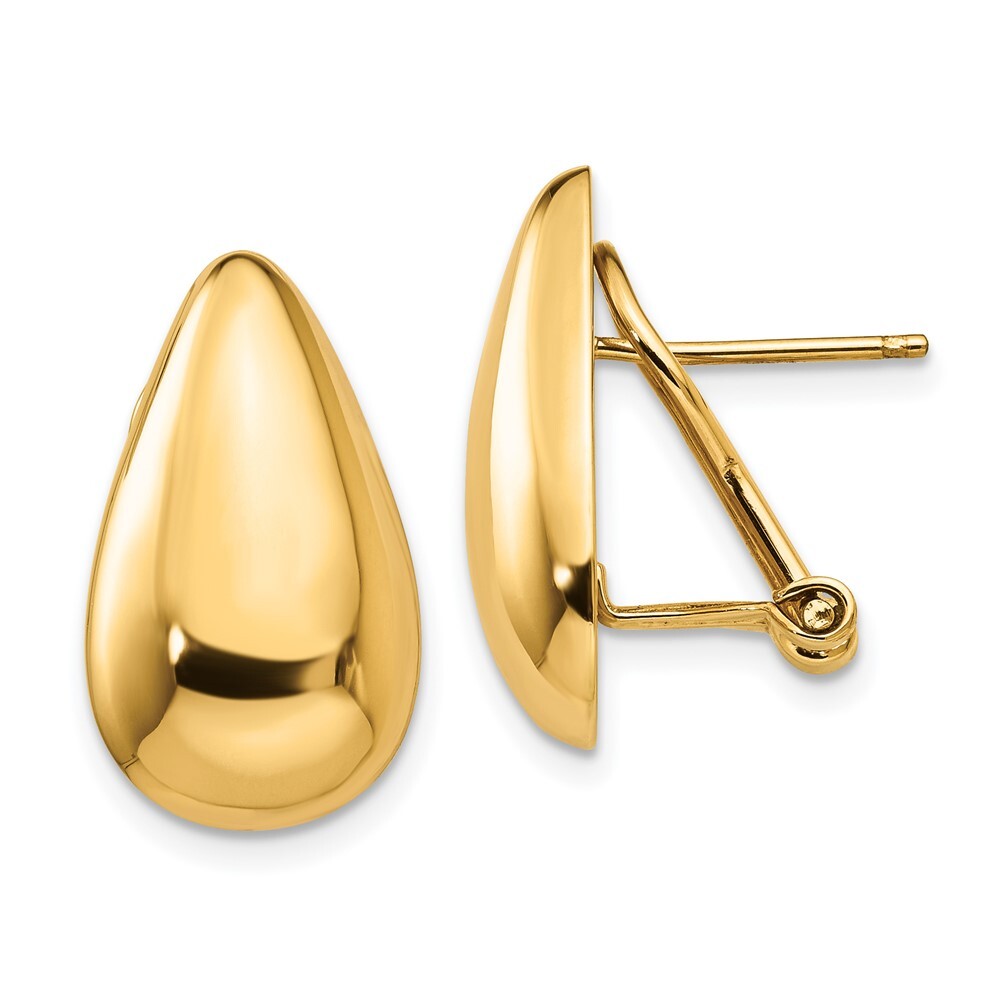 14k Yellow Gold Polished Teardrop Omega Back Stud Earrings