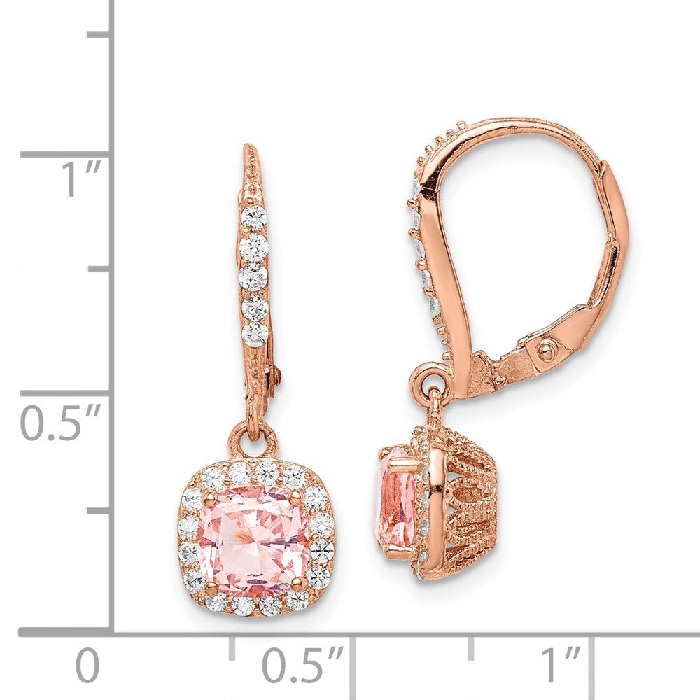 Sterling Silver Rose-tone Pink Crystal & Cubic Zirconia Halo Dangle Earrings