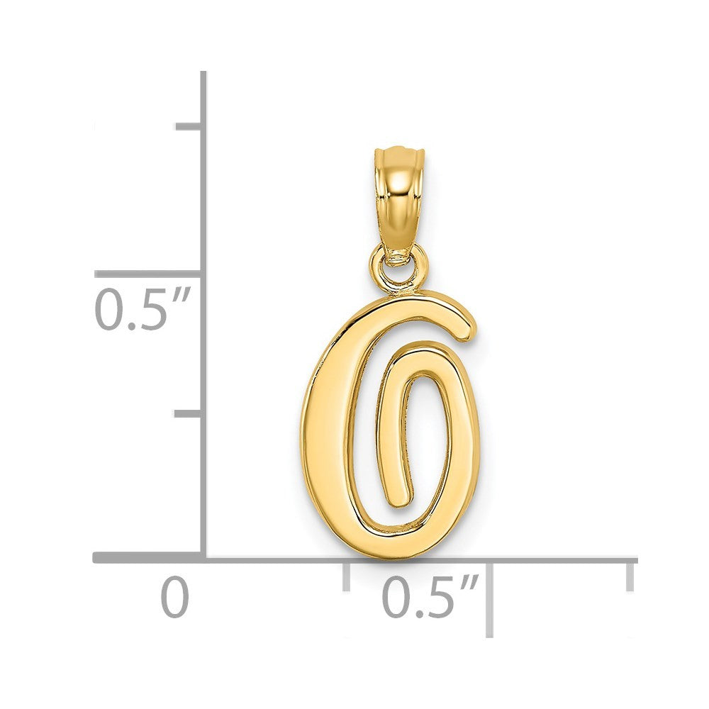 14k Yellow Gold Script Letter O Initial Pendant