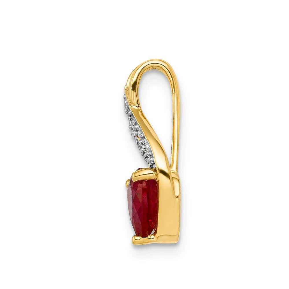 14k Yellow Gold Diamond and Created Ruby Polished Heart Pendant for Women