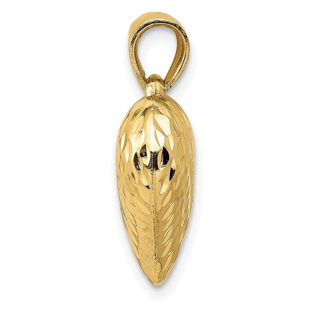 14k Yellow Gold Polished and Textured 3-D Heart Pendant for Women