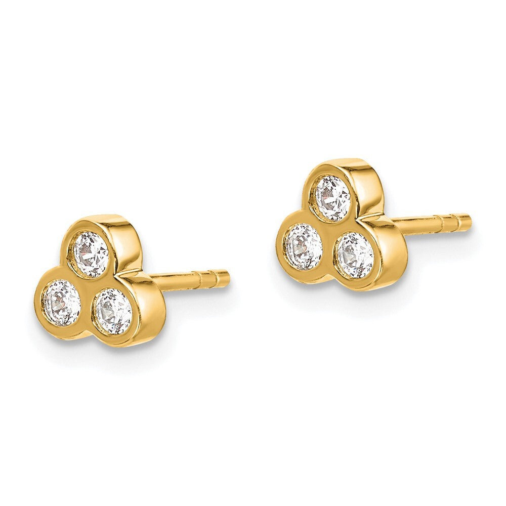 14k Yellow Gold 3-stone Diamond Stud Earrings