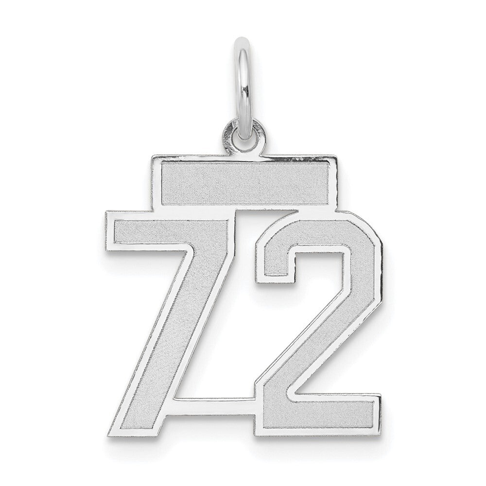 14k White Gold Small Satin Number 72 Charm Pendant for Women
