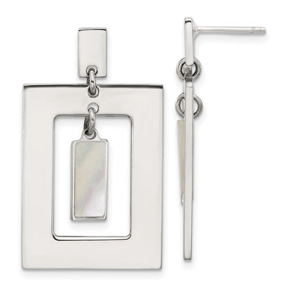 Sterling Silver Open Rectangle with Mother of Pearl Dangle Earrings