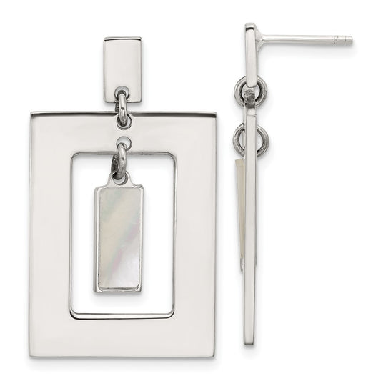 Sterling Silver Open Rectangle with Mother of Pearl Dangle Earrings