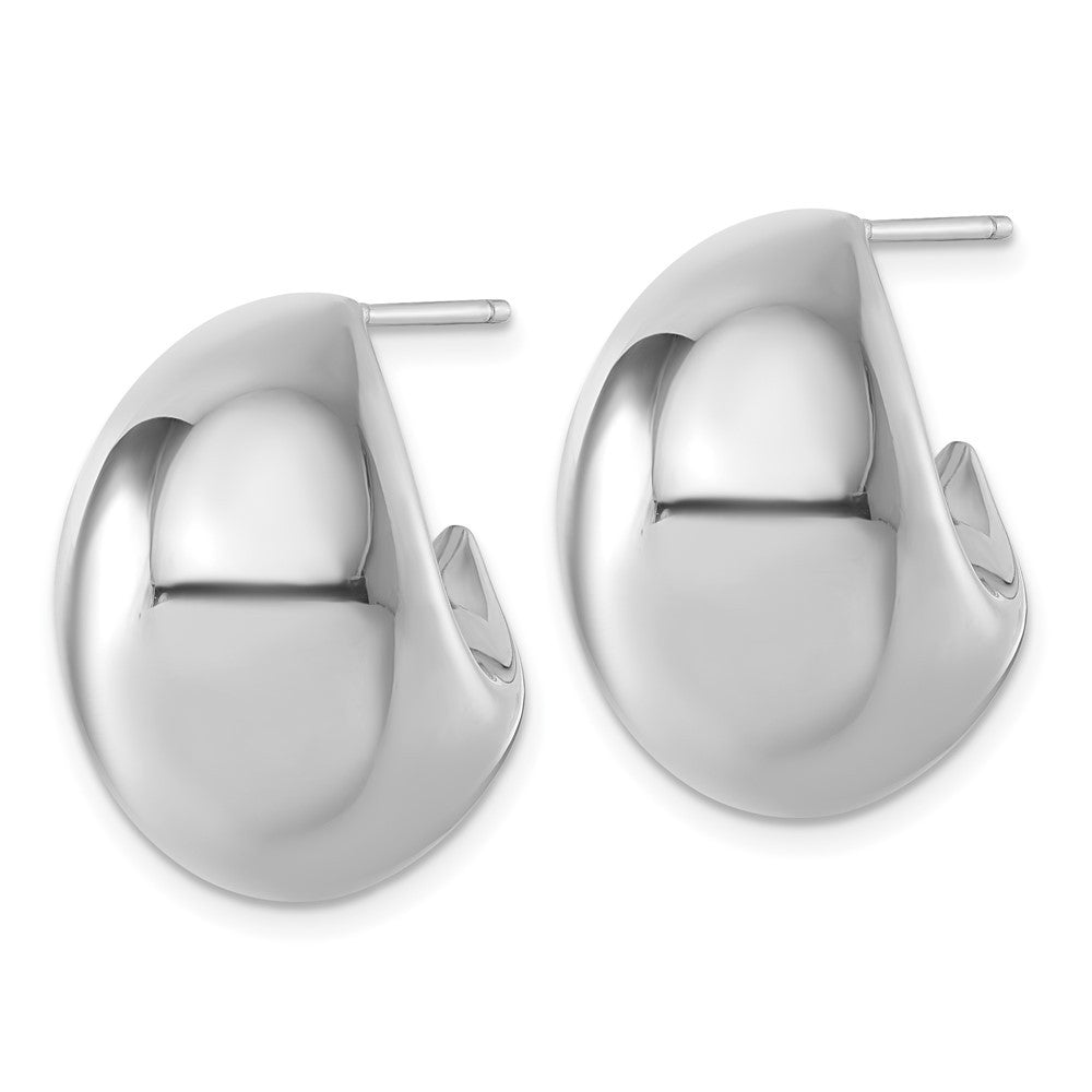 Sterling Silver Rhodium-plated Polished Hollow Fancy Puffed J-Hoop Earrings