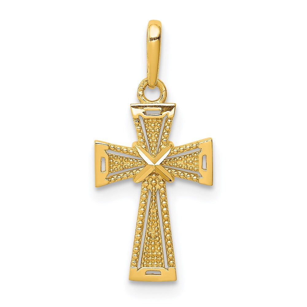 14k Yellow Gold Diamond-Cut Cross Pendant for Women