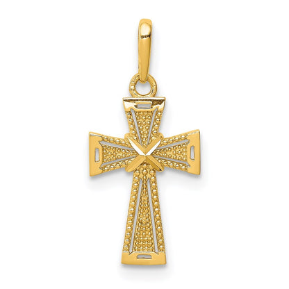 14k Yellow Gold Diamond-Cut Cross Pendant for Women