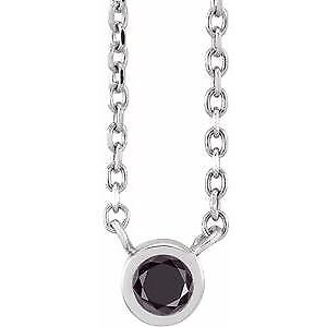 14k White Gold 1/10 CT Natural Black Diamond Pendant Necklace 16-18"