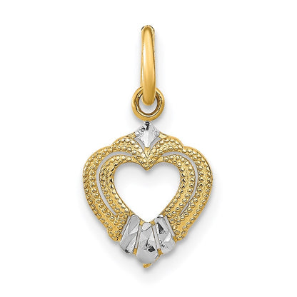 14k Yellow Gold and White Rhodium Textured Mini Heart Charm