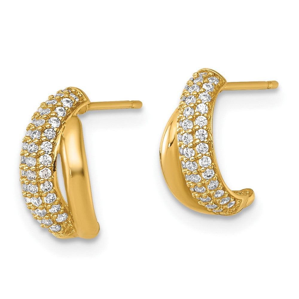 14k Yellow Gold Polished Fancy Pave CZ J-Hoop Earrings