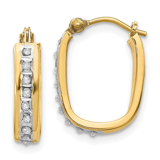 14k Yellow Gold Diamond Fascination Squared Hinged Hoop Earrings Gift for Women