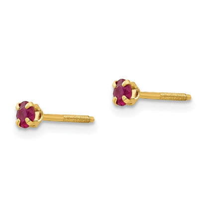 14k Yellow Gold 3mm Ruby Stud Earrings Gift for Women