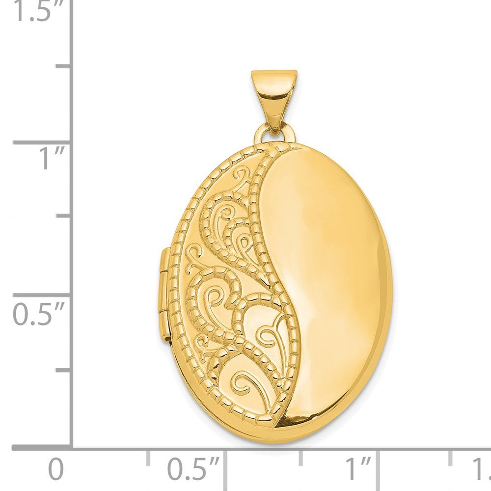 14k Yellow Gold 26mm Oval 1/2 Hand Engraved Locket