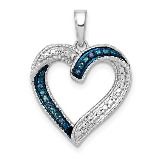 14k White Gold 1/20ct. Blue and White Diamond Heart Pendant for Women