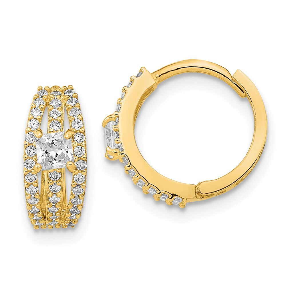 14k Yellow Gold Polished Fancy Cubic Zirconia Hoop Earrings Gift for Women